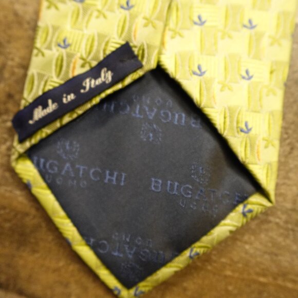 Bugatchi Uomo Silk Tie Made in Italy Green Blue Leaf Geometric Pattern - Picture 4 of 7